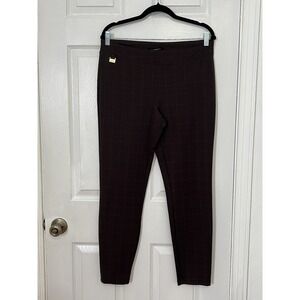 Zac & Rachel Brown Plaid Checkered Dress Skinny Pants Sz L Stretch Office Preppy